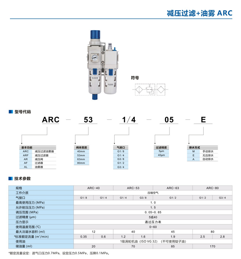 ballbet贝博SMC气源处理器减压过滤器ARC-53-1/4-05-E系列(图3)